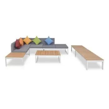 Conjunto de muebles para jardín de aluminio madera y plástico en acabado marrón blanco y gris oscuro de vidaXL 2