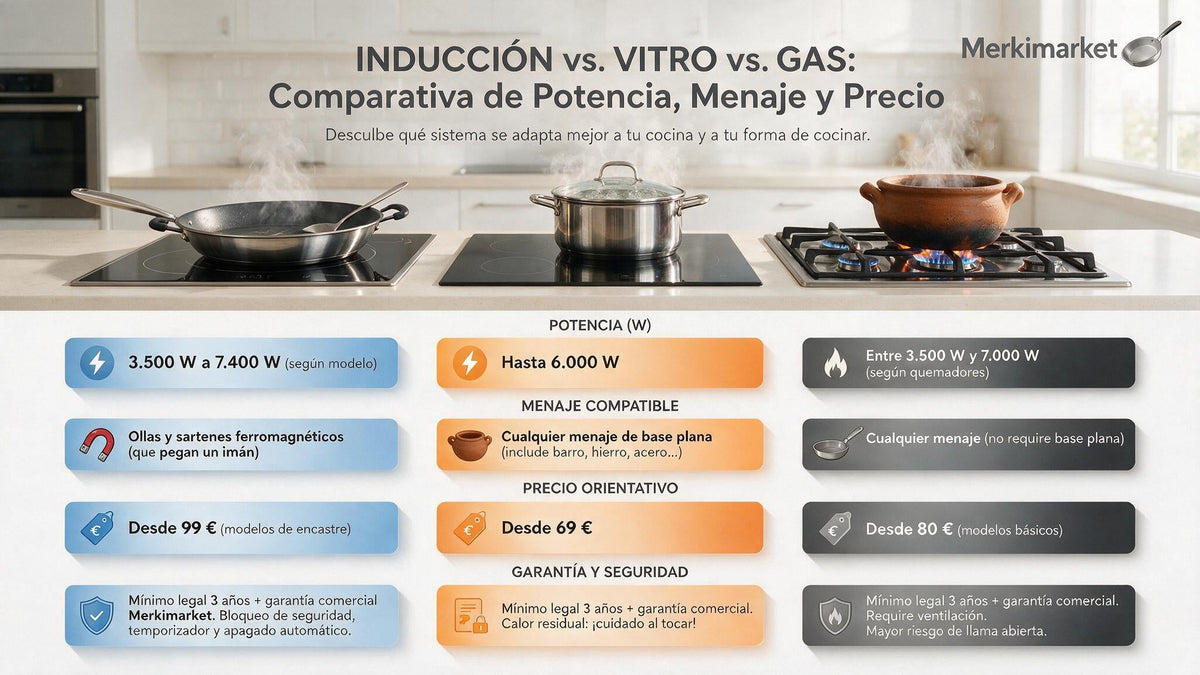 Placa de inducción, vitrocerámica o gas: comparativa real