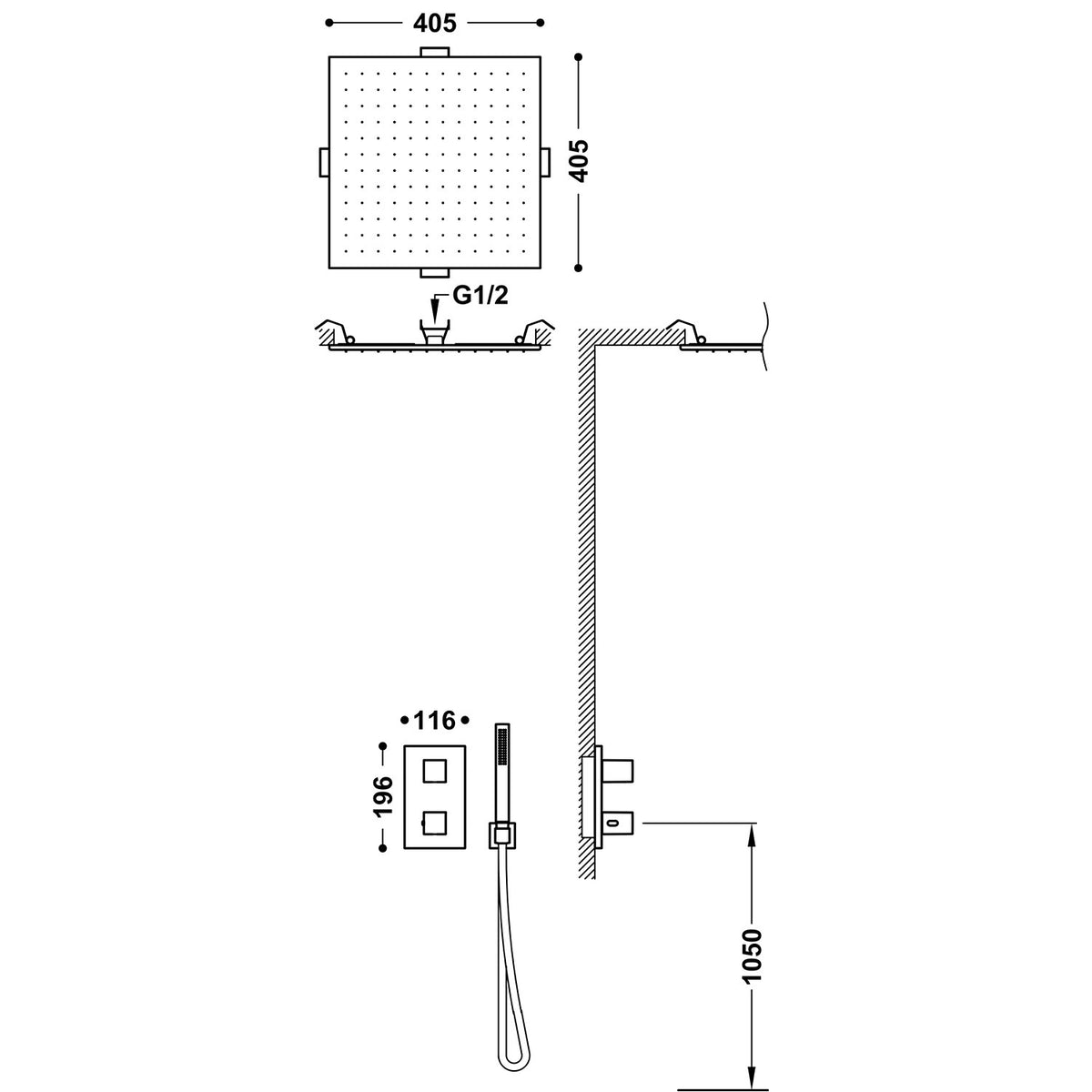 Tres Therm-box 2-Way Concealed Thermostatic Shower Mixer Kit with 2-Way Concealed Box