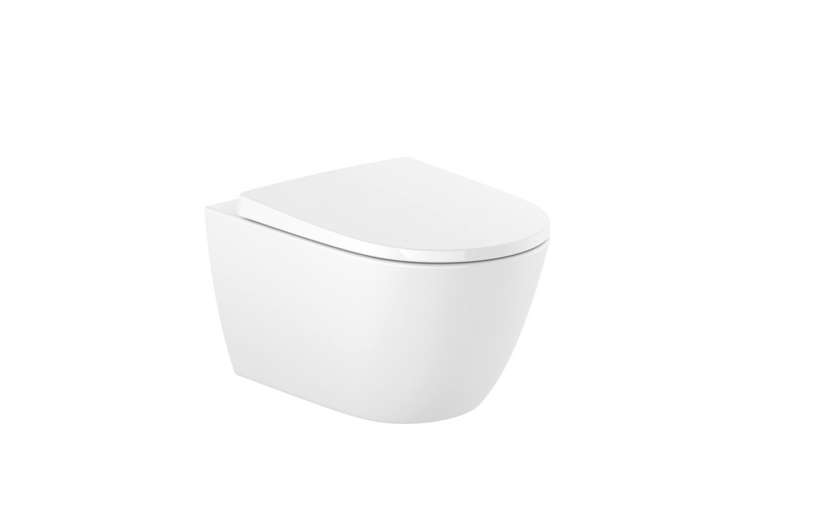 Pack inodoro ROCA Duplo ONA Rimless suspendido, salida horizontal con placa pulsadora, cisterna empotrada y tapa
