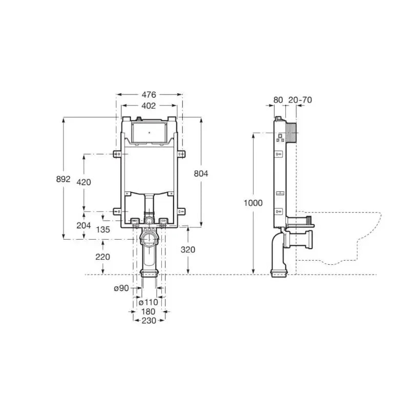 ROCA BEYOND Pack Wall-hung Toilet Rimless 58 Cm Depth Soft-close Lid Cistern __plate_push Button__ Horizontal Outlet