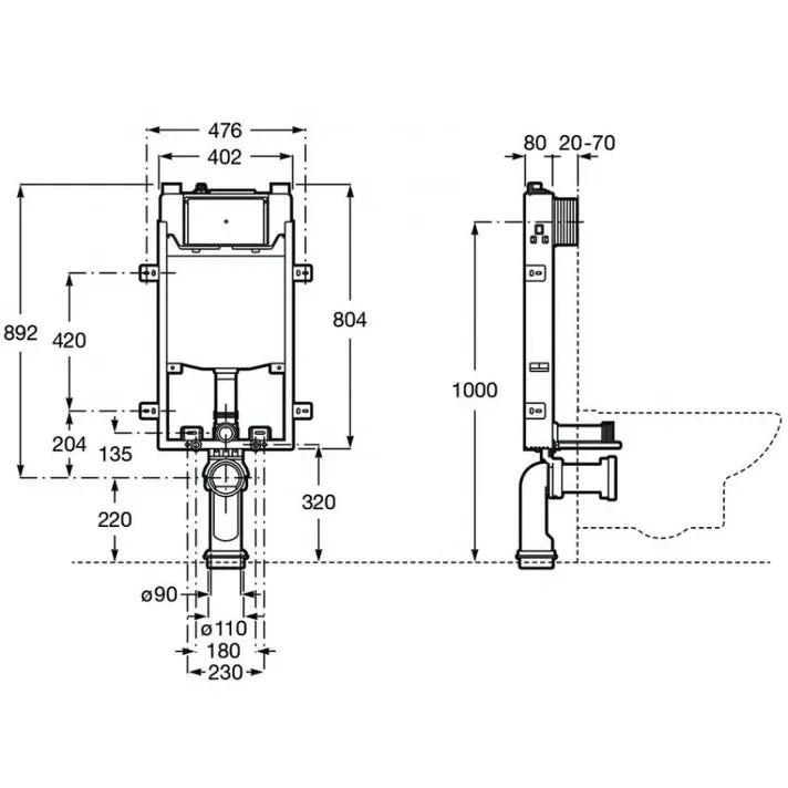 Bastidor empotrable con cisterna de doble descarga con accesorios para instalación Basic One WC Roca - Vista 4