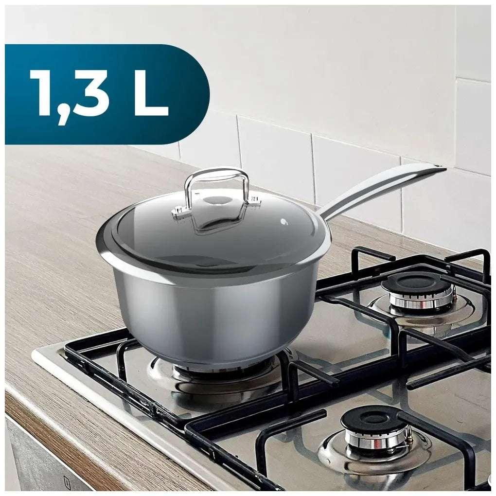 Cazo de Acero Inoxidable 16cm con Tapa de Cristal, Apto para Inducción y Horno de Cecotec 3
