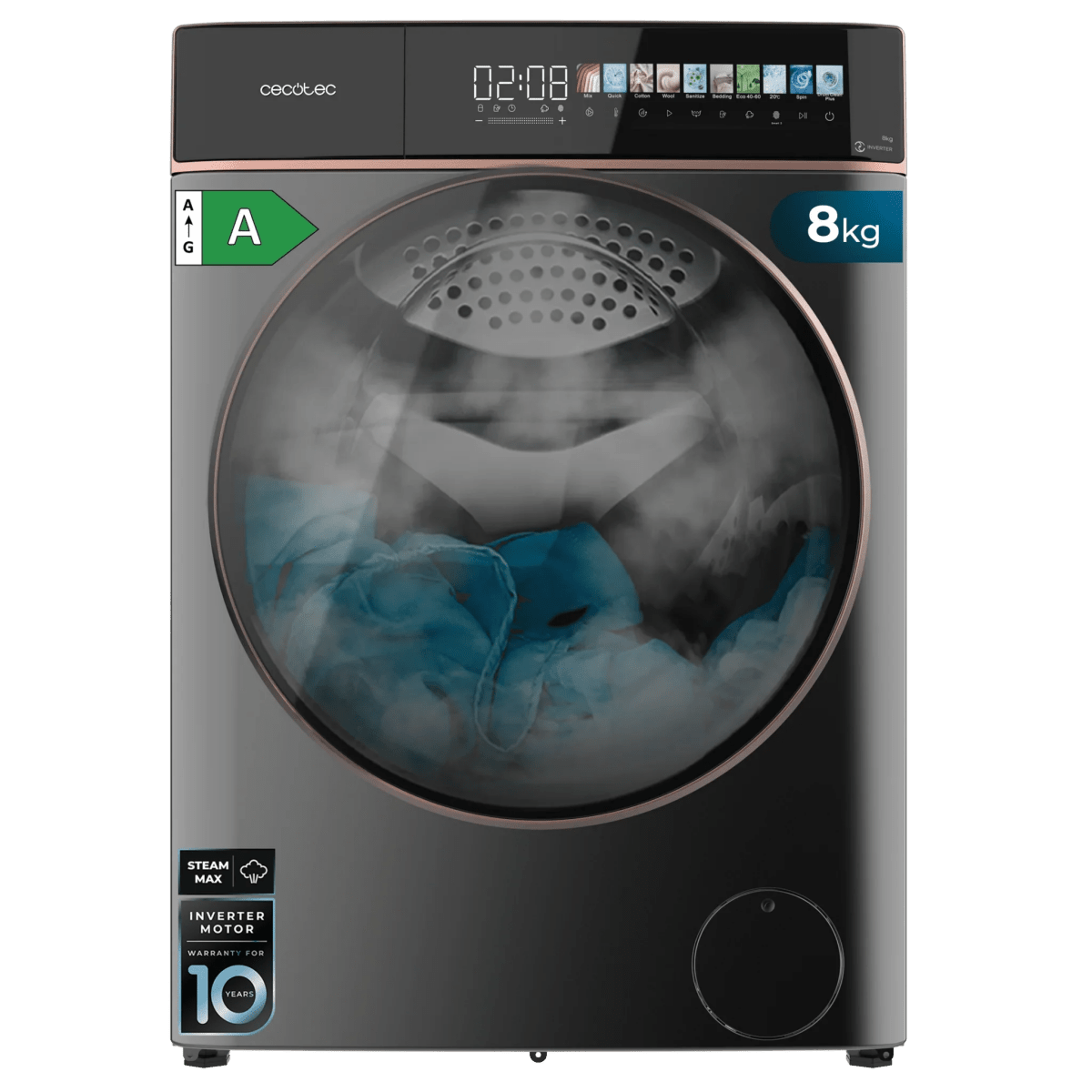 Lavadora Bolero DressCode 8900 Inverter 8kg 1400rpm Pantalla FullColor SteamMax Clase A Alta Eficiencia de Cecotec 2