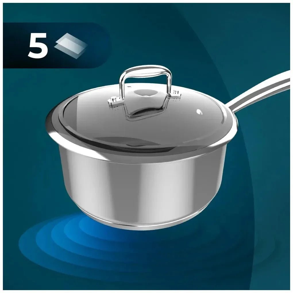 Cazo de Acero Inoxidable 16cm con Tapa de Cristal, Apto para Inducción y Horno de Cecotec 12