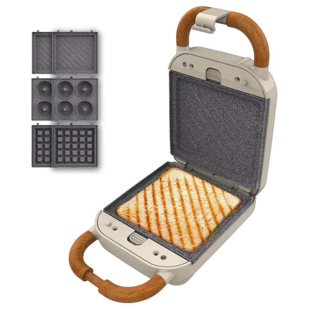 Sandwichera Retro Beige 3 en 1: Placas Intercambiables y Revestimiento Antiadherente de Cecotec 2