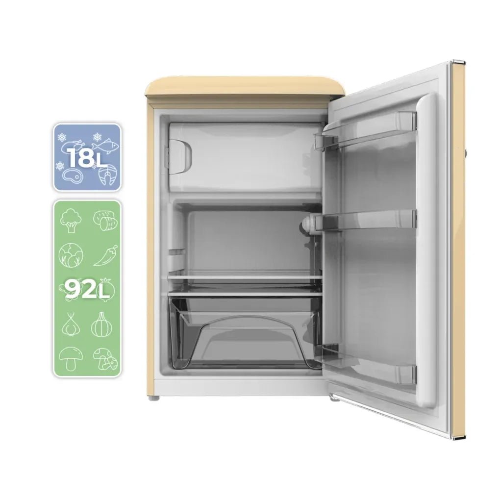 Mini Frigorífico Retro 110L Beige con ICEBOX y Tirador Gold, Clase E de Cecotec 4