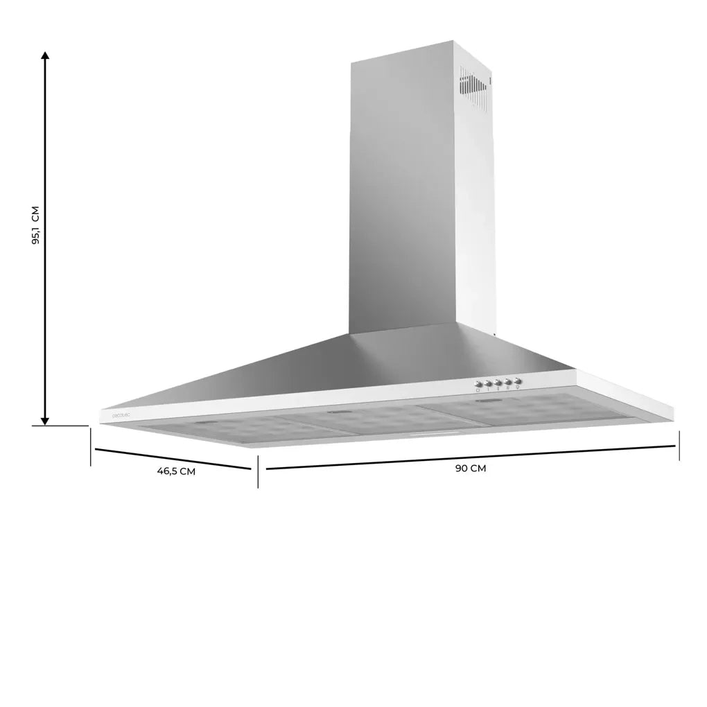 Campana Extractora Inoxidable 90cm, 350m3/h, Clase B, Filtros de Carbono y LED de Cecotec 2