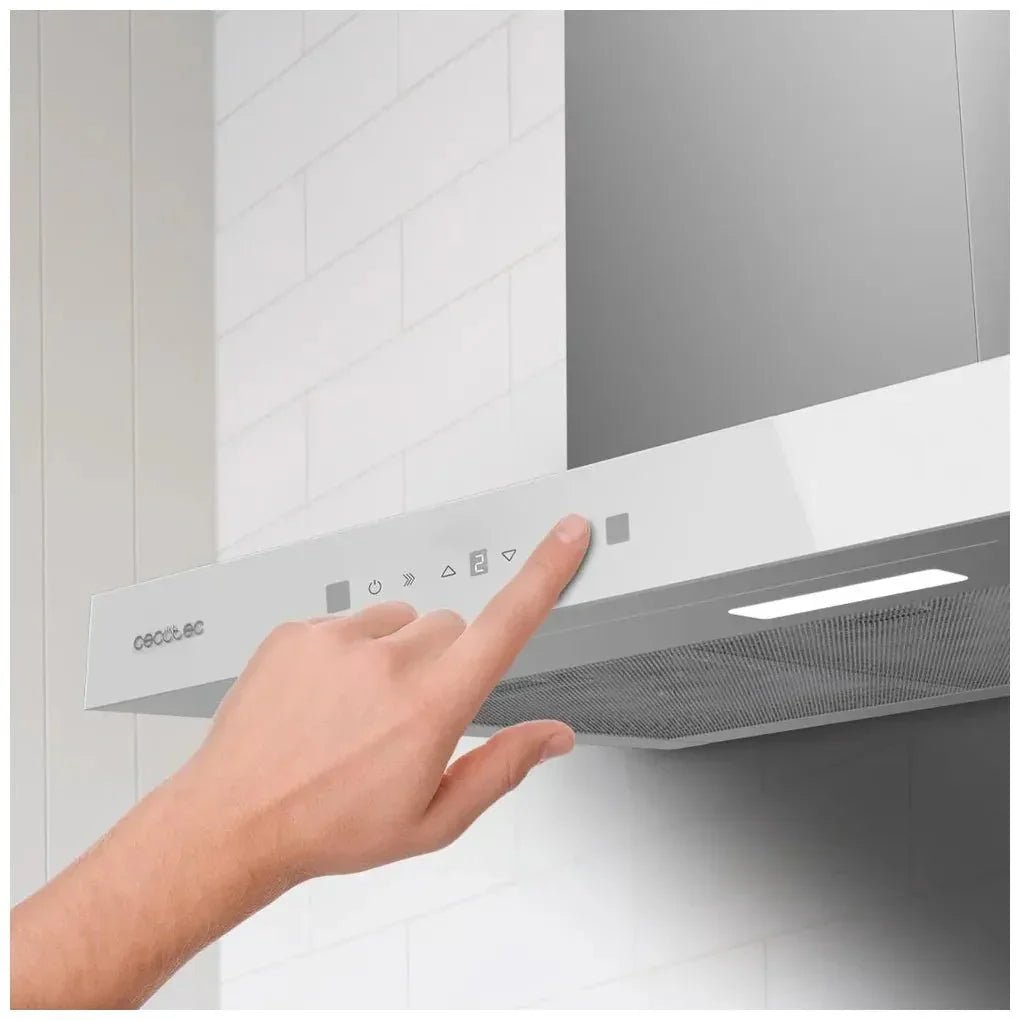 Campana Extractora 60cm Cristal Blanco, Succión 550m3/h, A++, Control Táctil de Cecotec 11