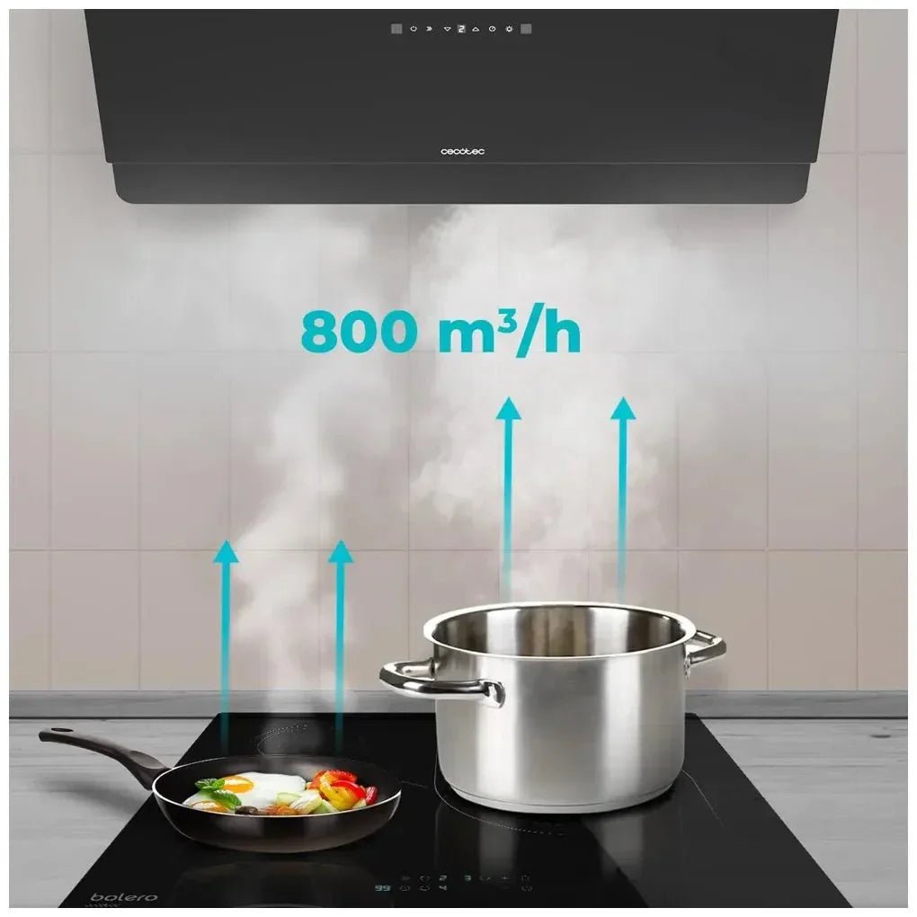 Campana Extractora 90cm vidrio negro succión 800m3 h a control táctil y Gestual de Cecotec 7
