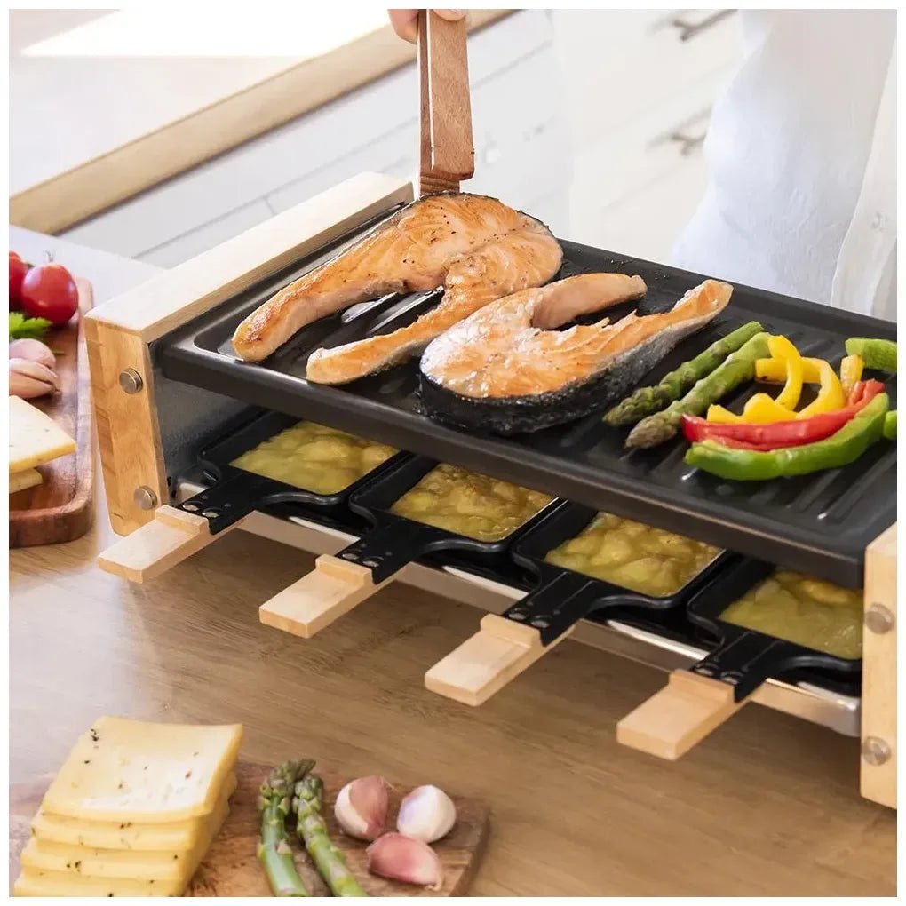 Raclette de Madera 1200W: Grill con 8 Sartenes y Termostato Regulable de Cecotec 8