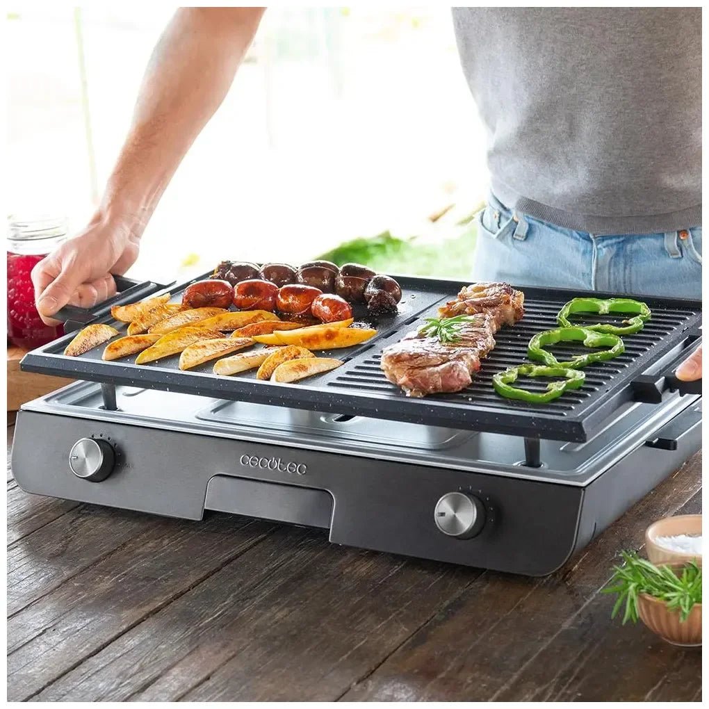 Barbacoa Eléctrica 3000W inoxidable con superficie antiadherente y Termostato de Cecotec 9