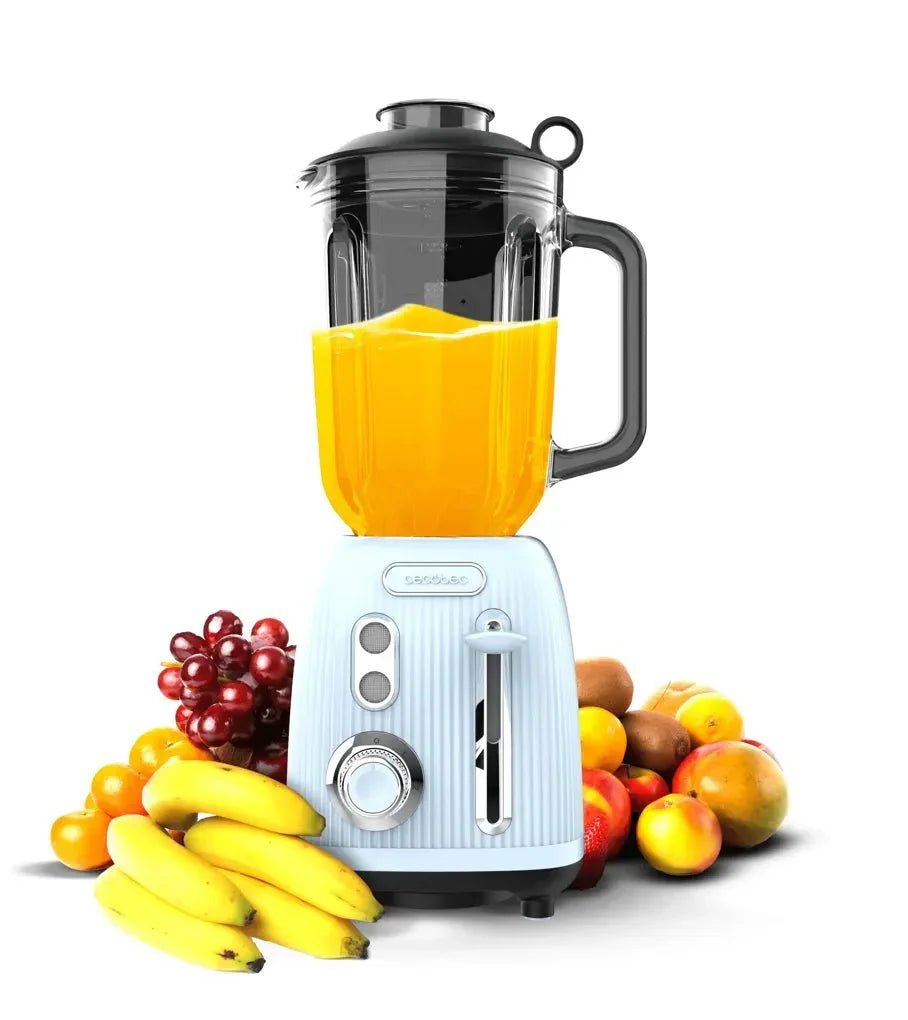 Batidora RetroBlue 1200W: Potencia, Estilo y Cuchillas de Titanio Negro de Cecotec 3