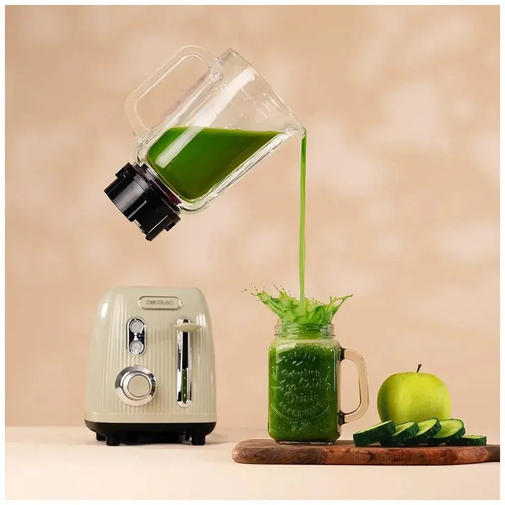 Batidora RetroGreen 1200W: Potencia, Estilo y Eficiencia con Cuchillas de Titanio de Cecotec 6