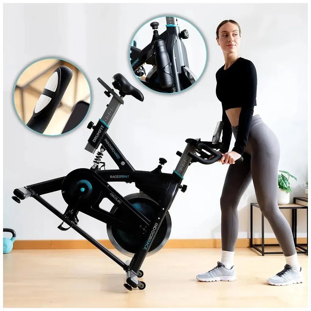 Bicicleta Estática Indoor DrumFit 24000 Race Sprint con volante de inercia de 24 kg y Conectividad de Cecotec 9