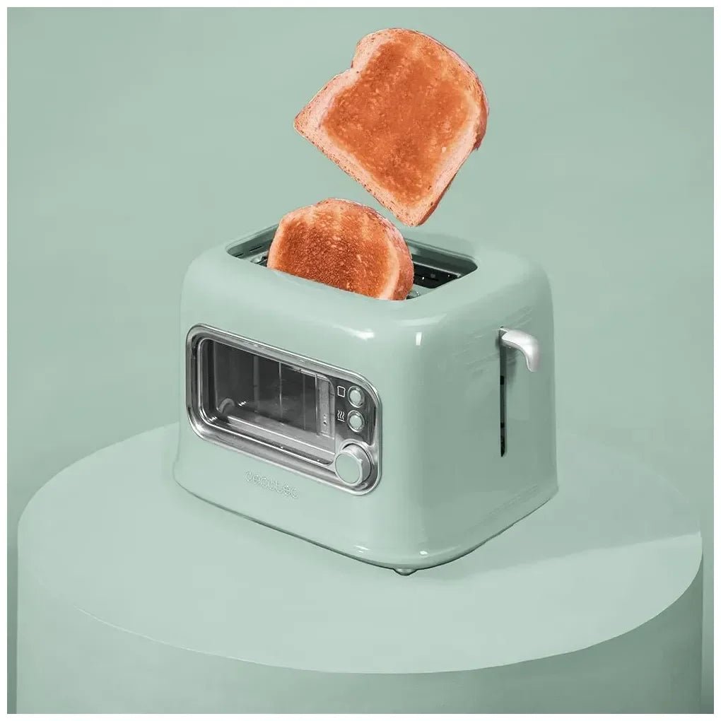 Tostadora RetroVision Green: Diseño Vintage con Ventana y Potencia Ajustable de Cecotec 4
