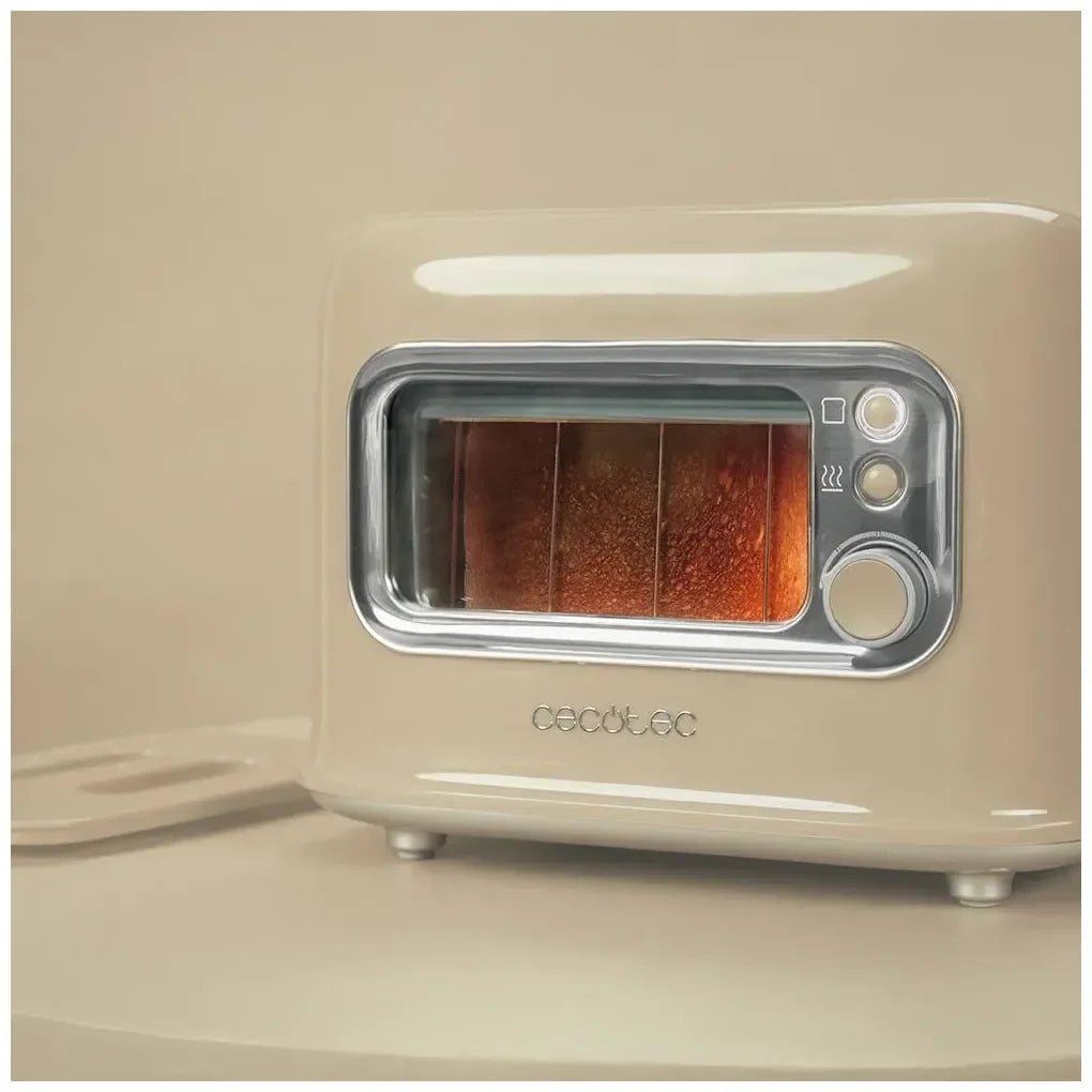Tostadora RetroVision Beige: Diseño Retro, Ventana de Cristal y Potencia Regulable de Cecotec 7
