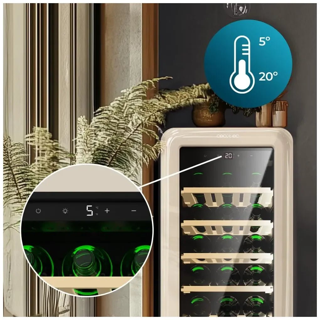 Vinoteca Retro Beige para 24 Botellas con Control LED y Tecnología NoFrost de Cecotec 8
