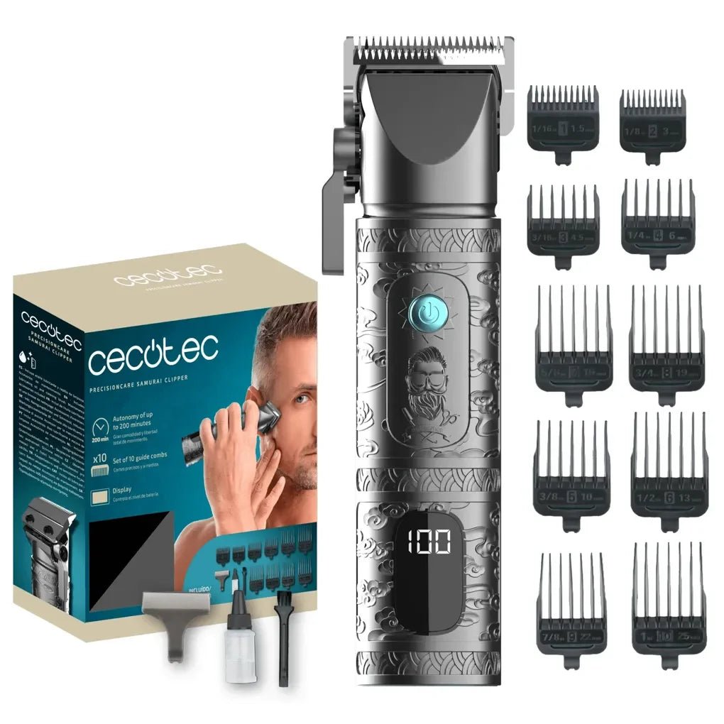Cortapelos PrecisionCare Samurai Clipper a batería con cuchillas de acero inoxidable y 10 peines ajustables de Cecotec 2