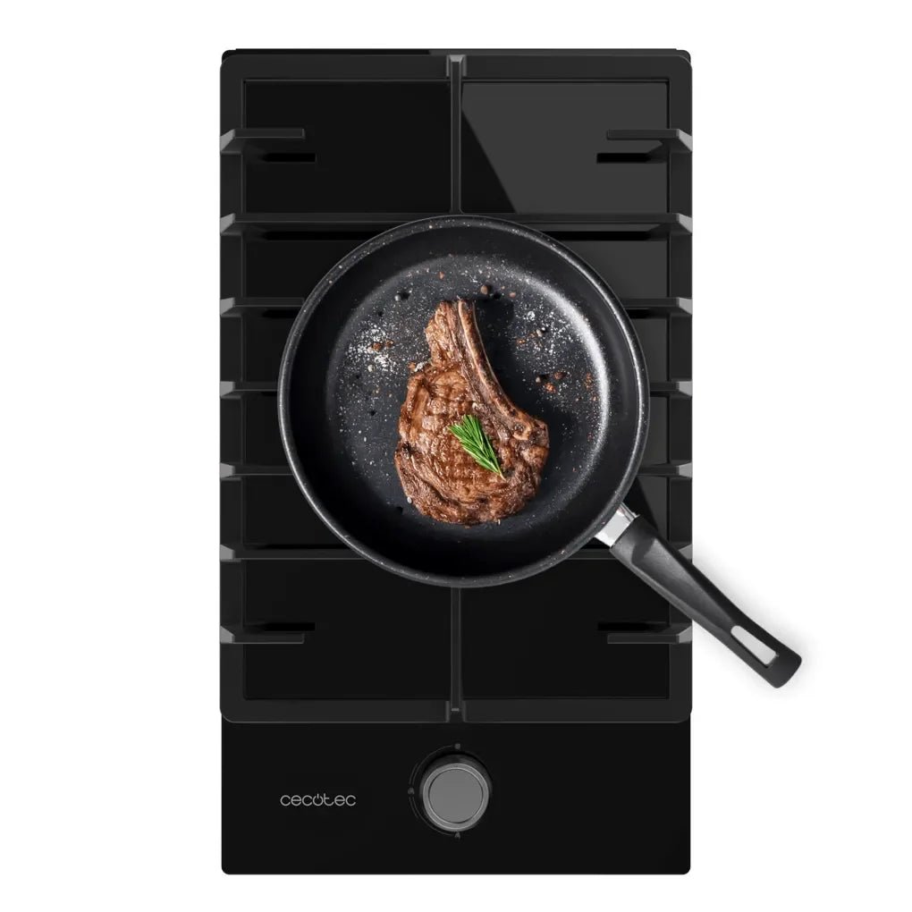 Placa de gas Bolero Squad G 1200F cristal negro 1 fuego con parrilla de hierro fundido y quemador WOK 3.5kW de Cecotec 2