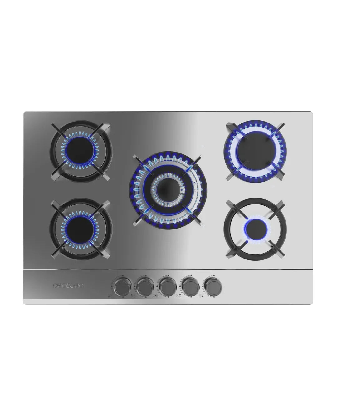Placa de gas Bolero Squad G 5200S 5 fuegos acero inoxidable con quemador WOK triple corona y encendido de Cecotec