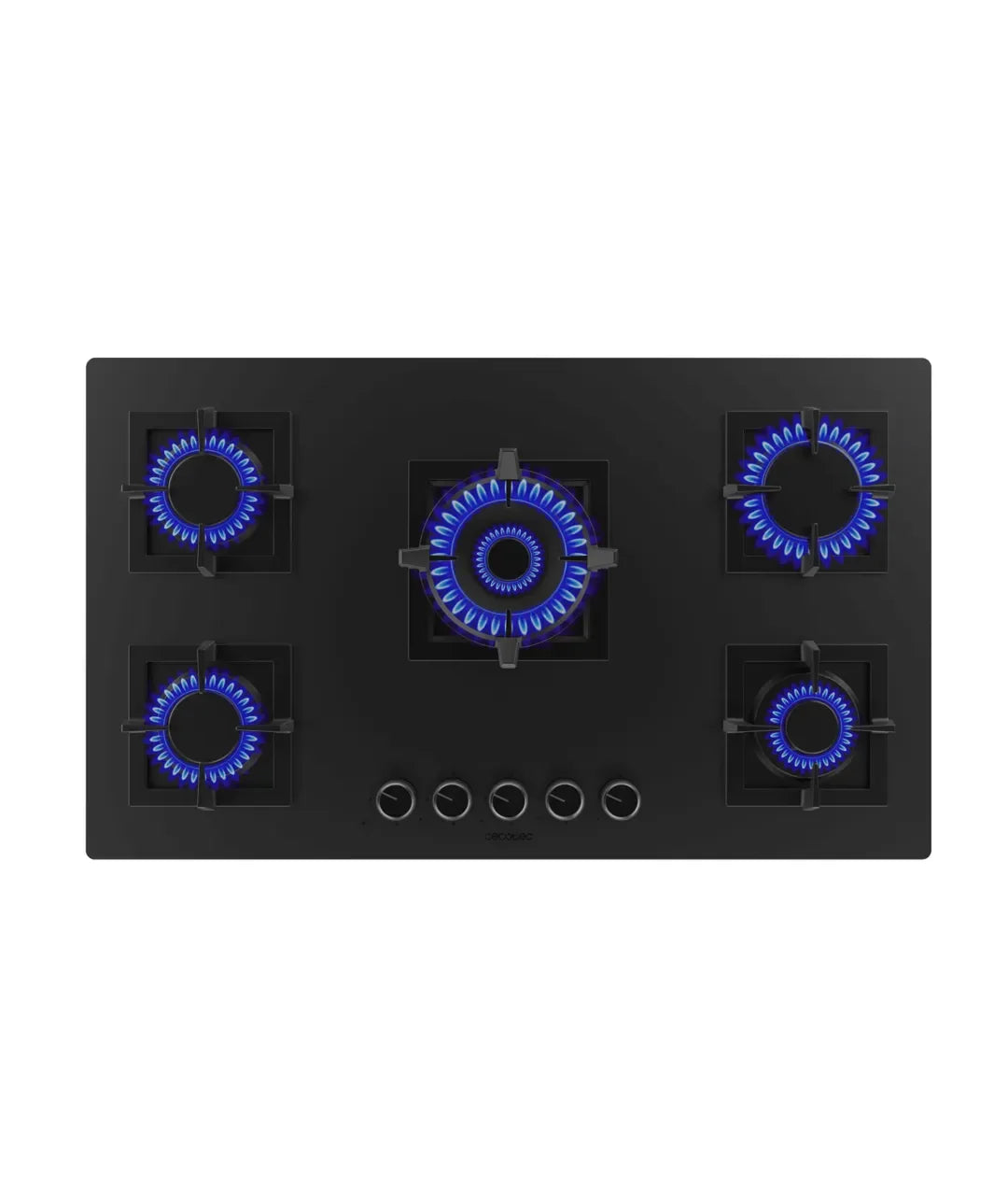 Bolero Squad G 5800S Placa de gas 5 fuegos cristal negro mate 13 1kW con quemador WOK y seguridad eléctrica de Cecotec