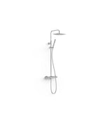 Shower column with two way thermostatic mixer tap set with round telescopic shower head and hand shower in chrome colour Over Wall TRES