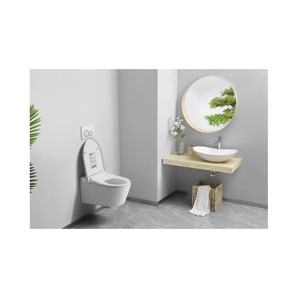 Inodoro Japonés Inteligente Pack de inodoro suspendido inteligente con bastidor y placa pulsadora con acabado cromo Eos Nashi - Vista 6
