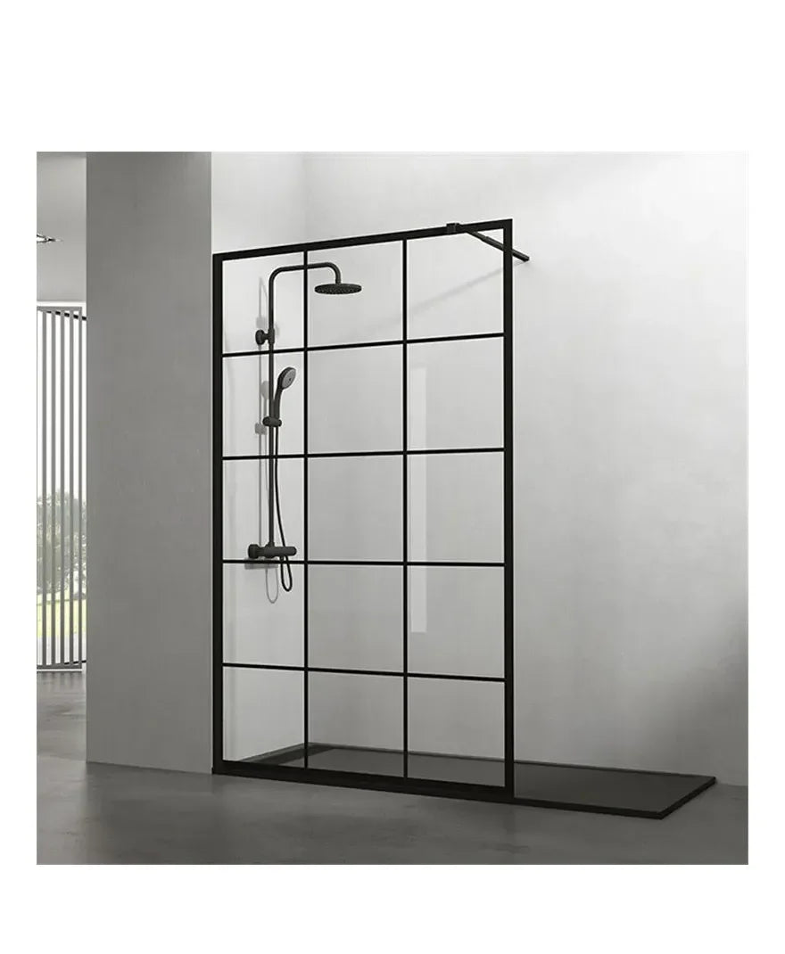 Mampara de ducha de tipo frontal con un panel fijo de 195 cm de alto de SCREEN BLACK CHESS de GME