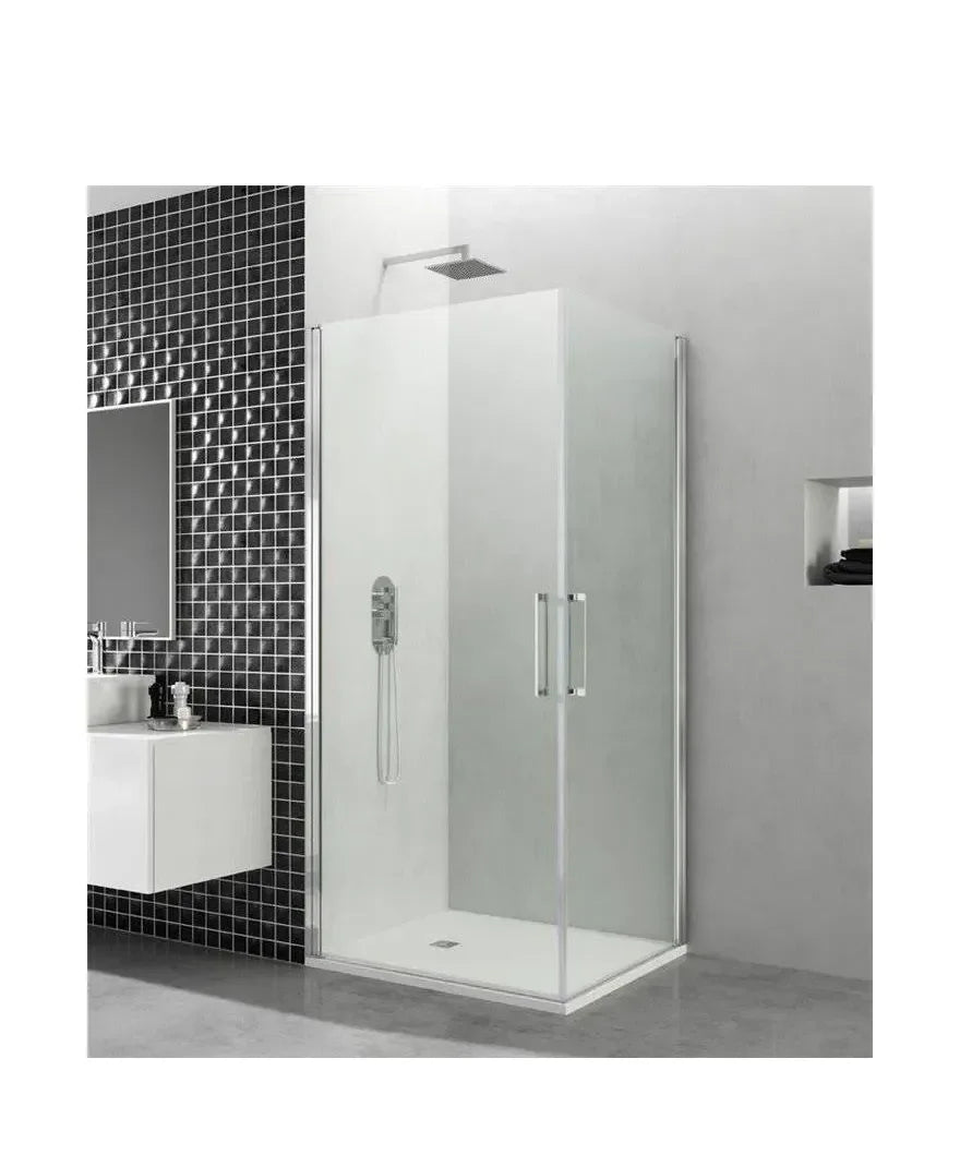 Mampara angular de ducha con 2 hojas abatibles fabricadas en vidrio templado OPEN de GME