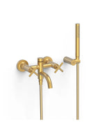 Faucet two handle wall mounted mixer tap with hand shower and bath spout made of brass, matt gold finish MONTBLANC TRES