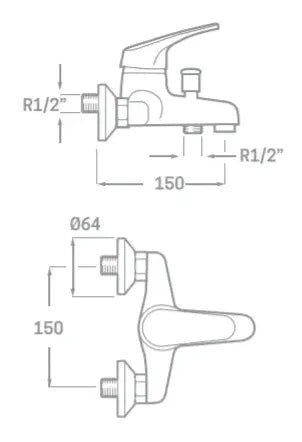 Grifo de baño monomando de latón cromado BASIC Källa 2