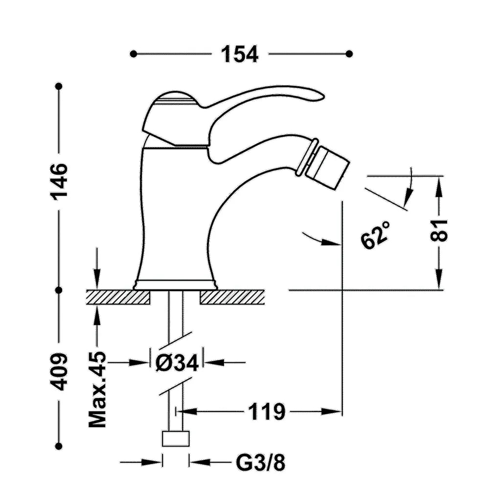 Grifo de bidé monomando vertical con rótula orientable y acabado oro CLASIC TRES 1