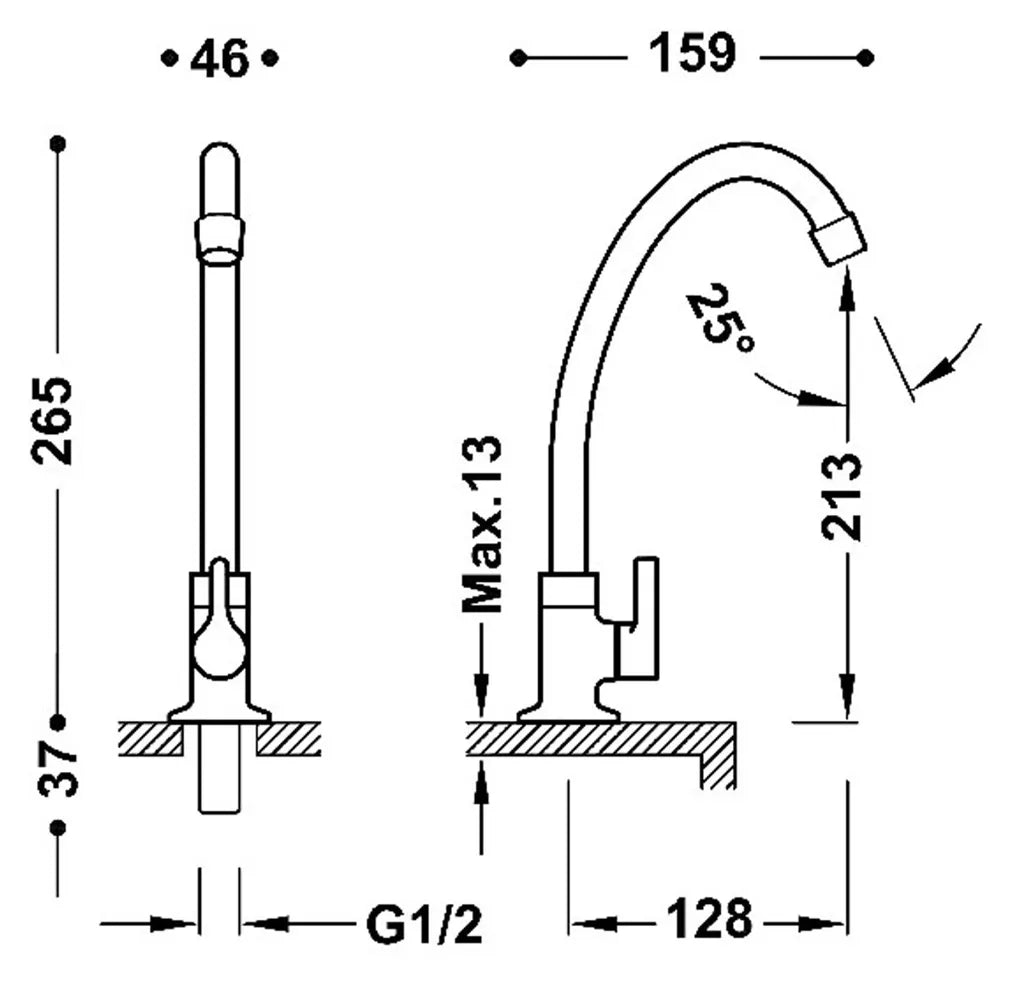 Grifo de lavadero con maneta lateral acabado en cromo base de Tres 2