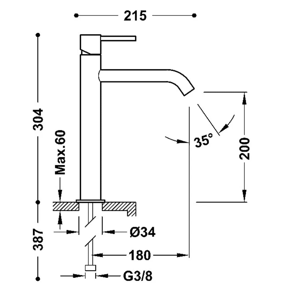 Grifo de repisa para lavabo con acabado blanco mate monomando alto Study Tres 2