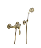 Tap single lever wall mounted hand shower mixer tap made of brass and finished in matt old brass Tres Clasic Tres