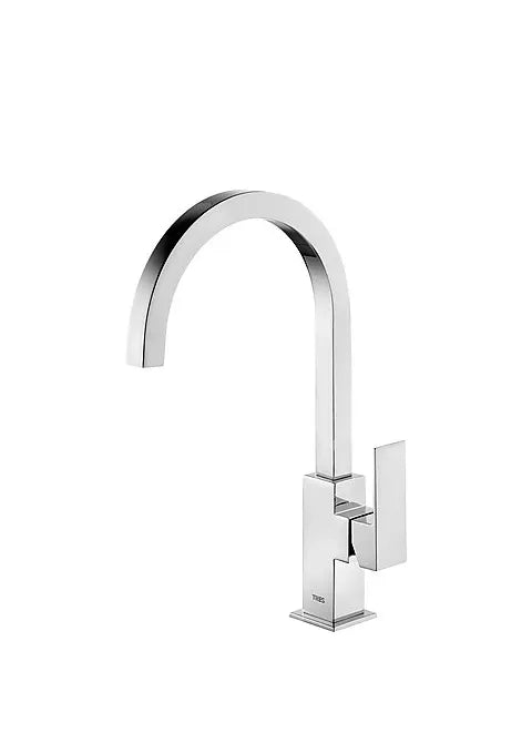 Grifo monomando para lavabo con caño curvo de latón y acabado cromado XXL Cuadro TRES 0