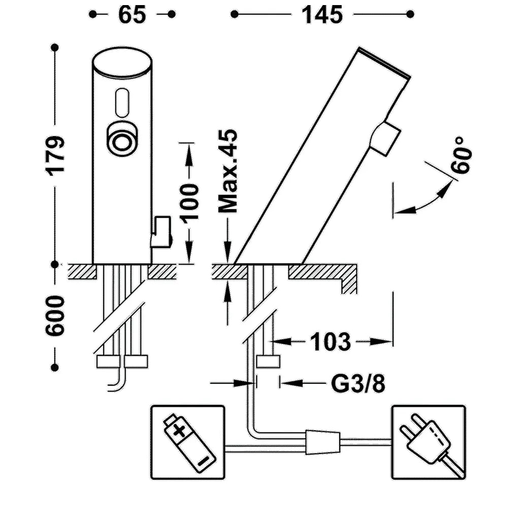 Grifo monomando para lavabo electrónico en latón con acabado cromado Basic TRES 1