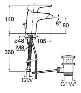 Grifo para bidet con desagüe automático de 14 cm con acabado cromado Atlas Roca - Vista 3