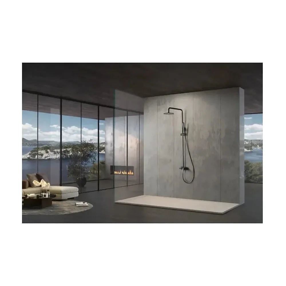 Detalle de acabado y materiales de Barra de ducha Imex Delos | Monomando extensible | Negro mate