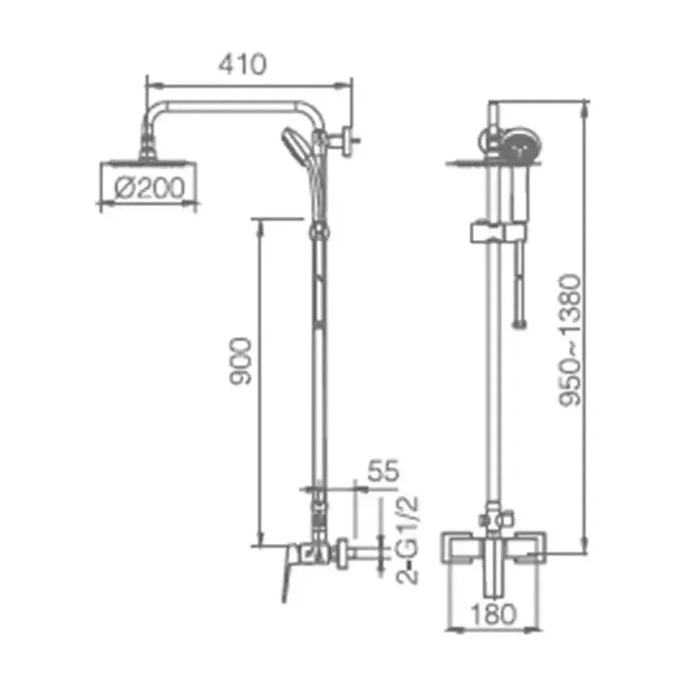Vista trasera o instalación de Columna de diseño moderno para ducha con una barra extensible de acabado cromado Art de Imex