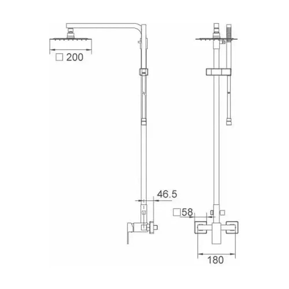 Vista trasera o instalación de Columna de ducha extensible de 92 a 136 cm de acero inoxidable con rociador extraplano...