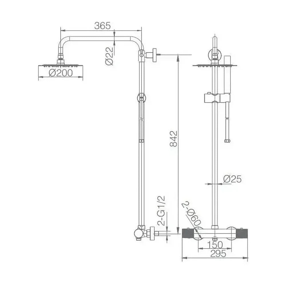 Vista en conjunto ambientada de Columna de ducha termostática con una barra extensible hasta los 132 cm Line de Imex
