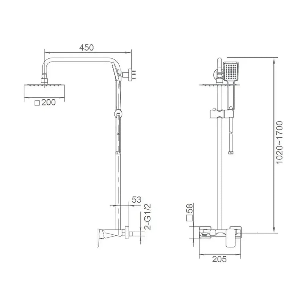 Vista trasera o instalación de Columna de ducha y bañera de diseño minimalista fabricada en acero inoxidable Liverpool de...