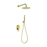 Concealed single lever shower set with hand shower and rain shower head, brushed gold finish Delos by Imex