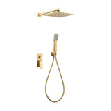 Concealed single lever shower set with overhead rain and handheld shower, brushed gold finish, Pisa by Imex