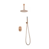 Conjunto de duche monocomando embutido com chuveiro de teto com acabamento ouro rosa escovado Vesubio Olimpo Imex