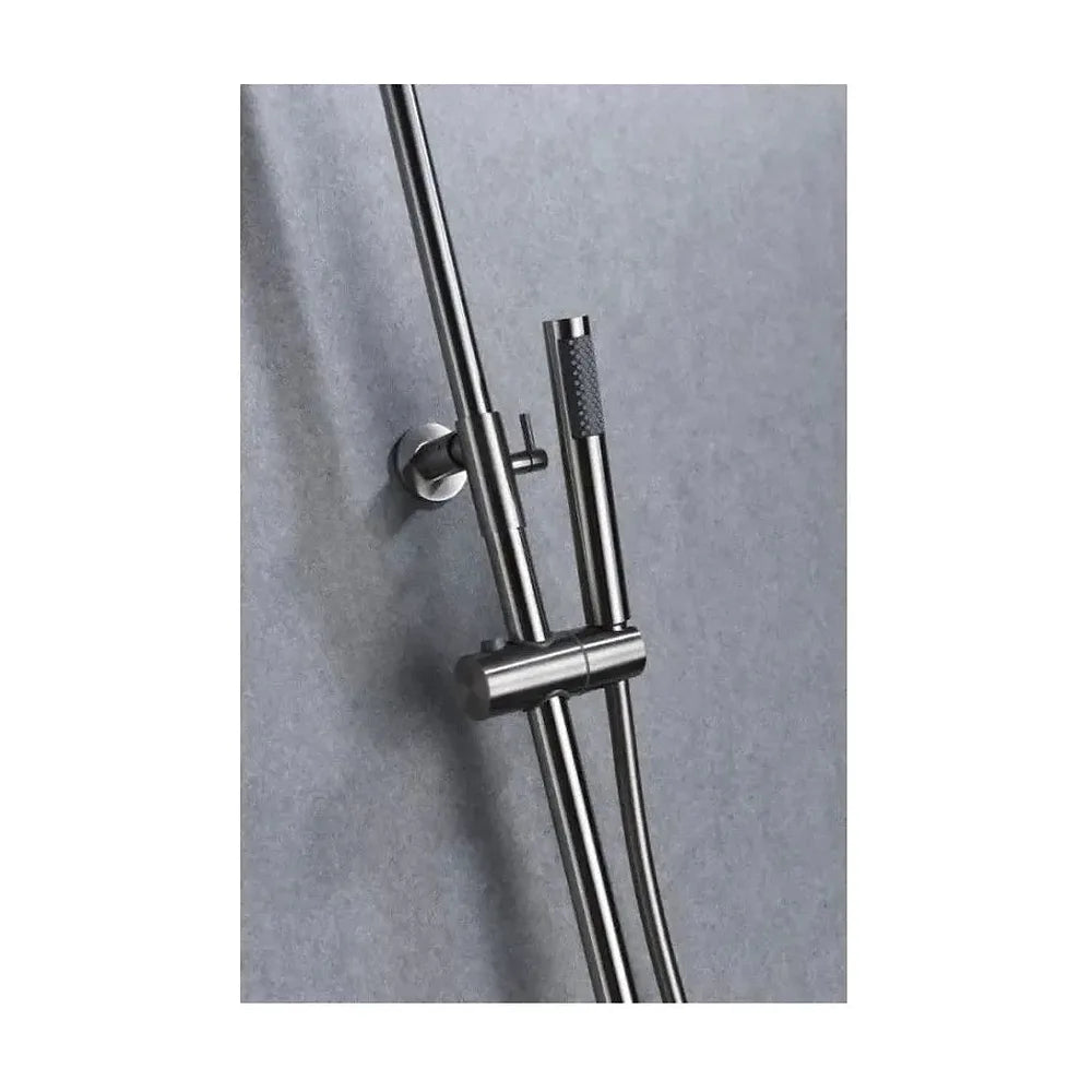 Detalle de funcionamiento de Conjunto de ducha termostática fabricada en acero inoxidable con un acabado cromado Moscu de...