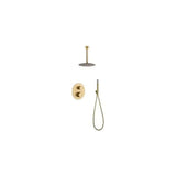 Thermostatic Shower Set with Ceiling Mounted Rain Shower and Handheld Shower Brushed Gold Monza by Imex