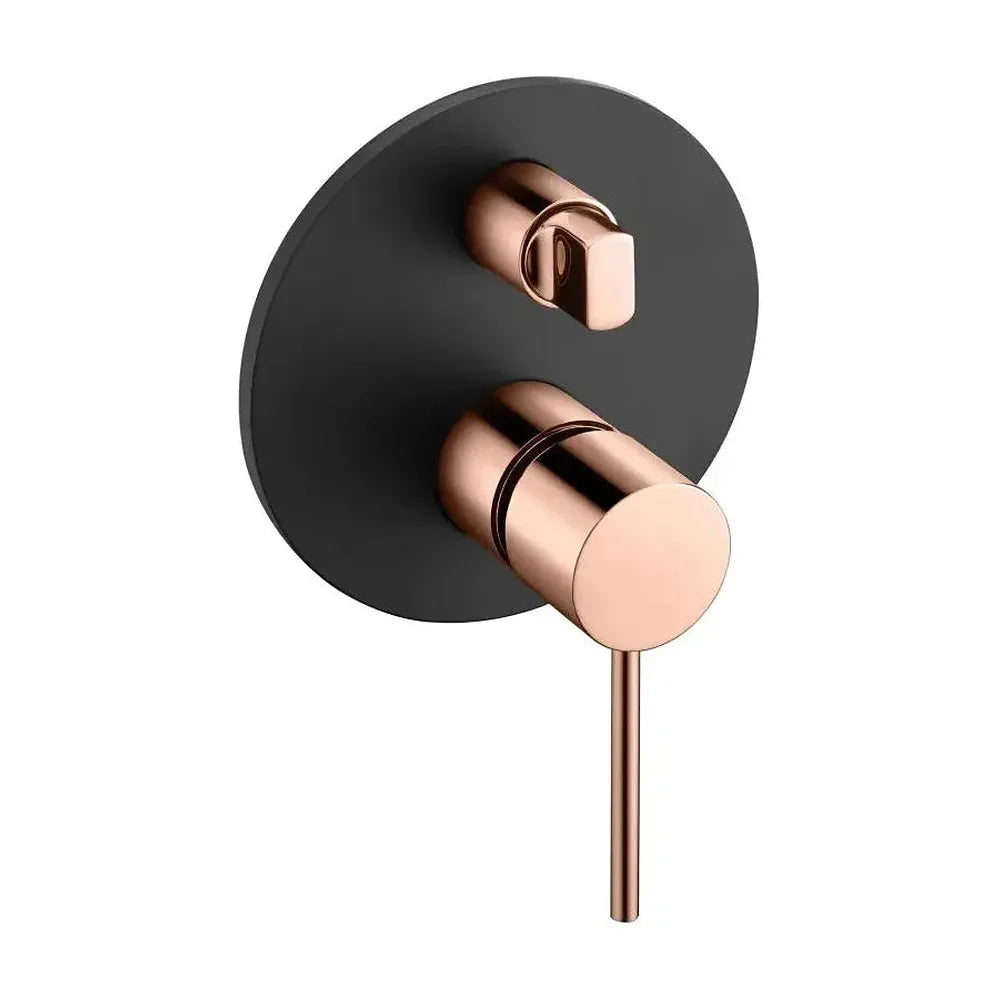 Detalle de funcionamiento de Conjunto de pared para ducha empotrada de diseño moderno en color negro mate y oro rosa...